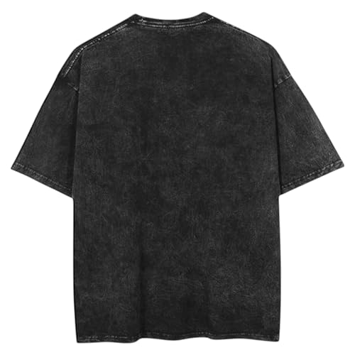 Jujutsu Anime Sorcerer Gojo Fashion Graphic Print Loose Fit Acid Wash Casual Cotton T-Shirt (CA/US, Alpha, Small, Regular, Regular, JJK)