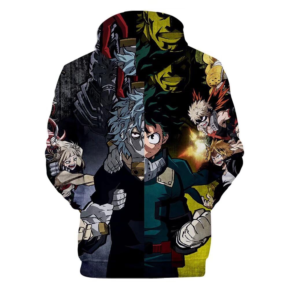 CHLOBLOM Boku No Hero Anime Hoodie Halloween Cosplay Hooded Pullover Sweatshirt (M, Green Black)