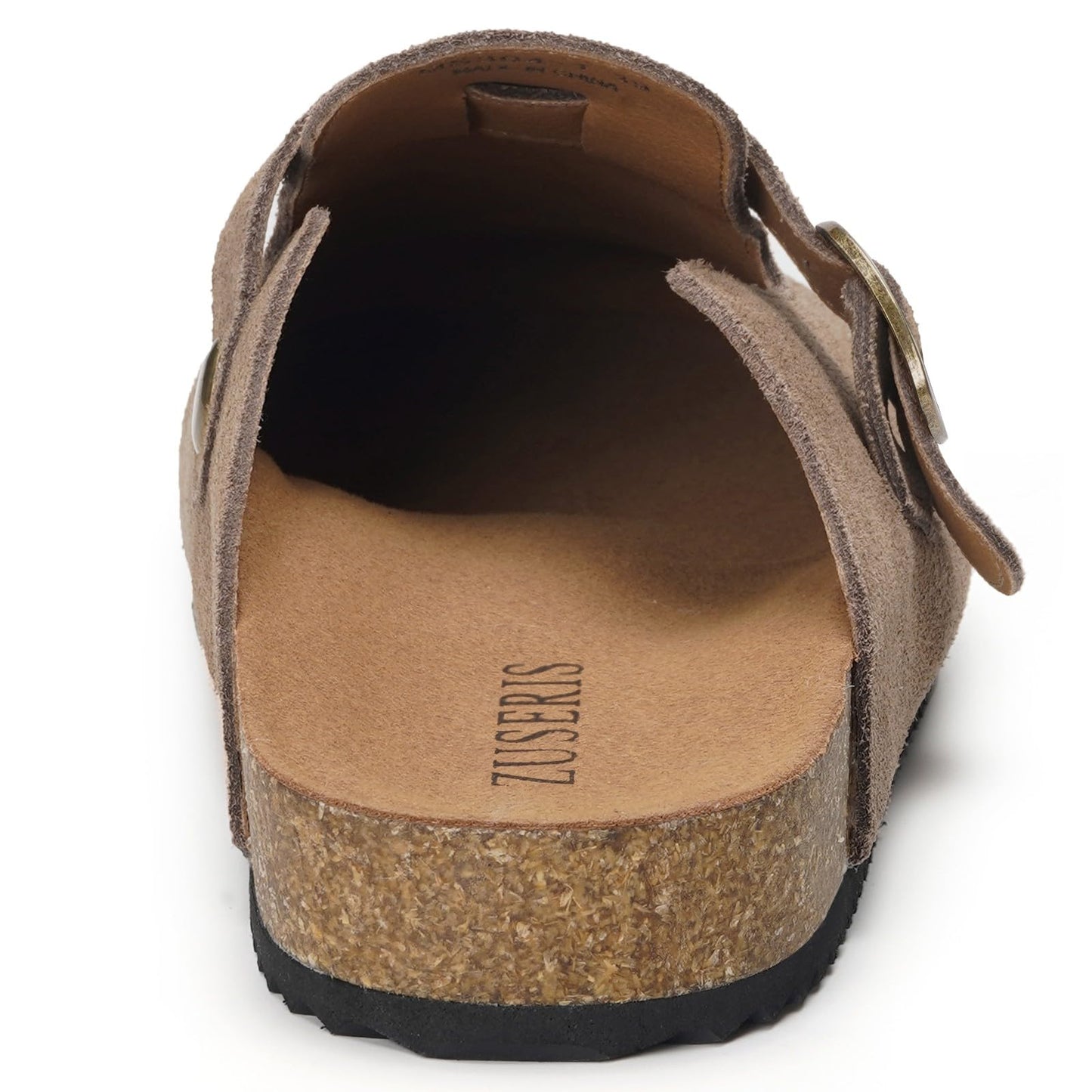 ZUSERIS Womens Mens Suede Leather Clogs Cork Footbed Sandals Arch Support Comfort Mules Soft Potato Shoes with Adjustable Buckle,39 Dark Brown