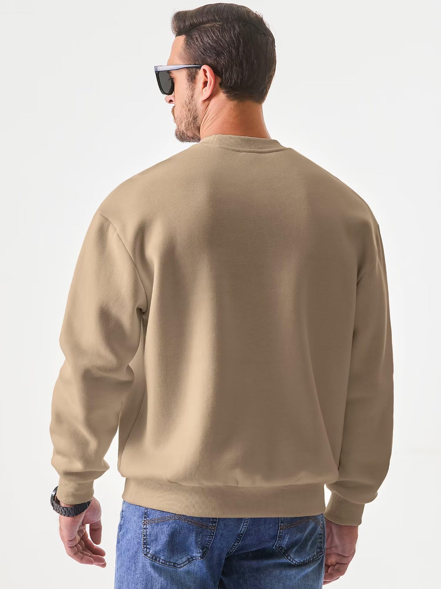 JMIERR Men's Crewneck Sweatshirt Men Casual Early Fall Winter Long Sleeve Warm Athletic Fleece Sport Sweatshirts Loose fit Pullover Solid Color Basic Outdoor Tall Sweat Shirt Camel XXX-Large