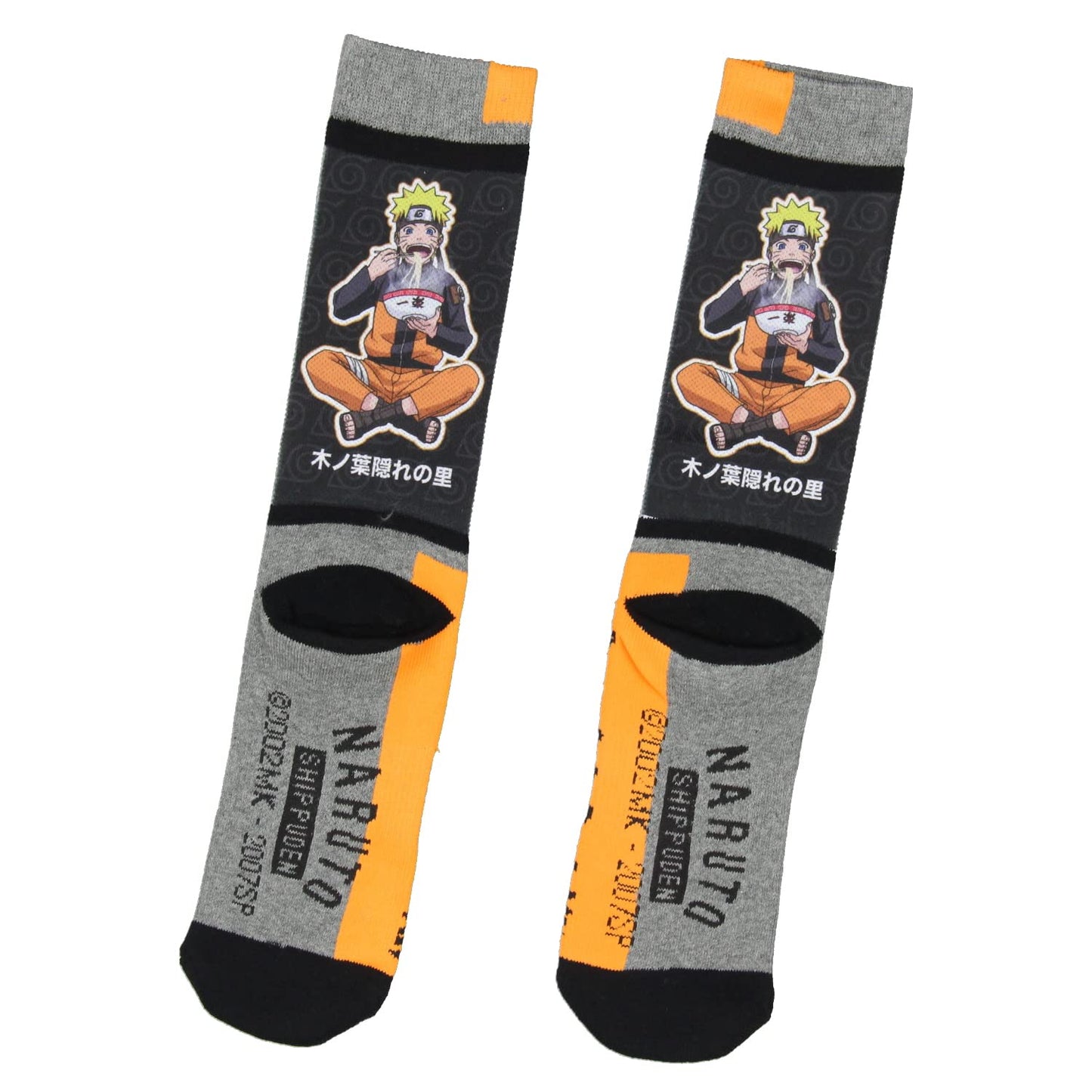 Bioworld Naruto Shippuden Socks Anime Manga Men's Ichiraku Ramen Mid-Calf Athletic Crew Socks, Grey, 10-13