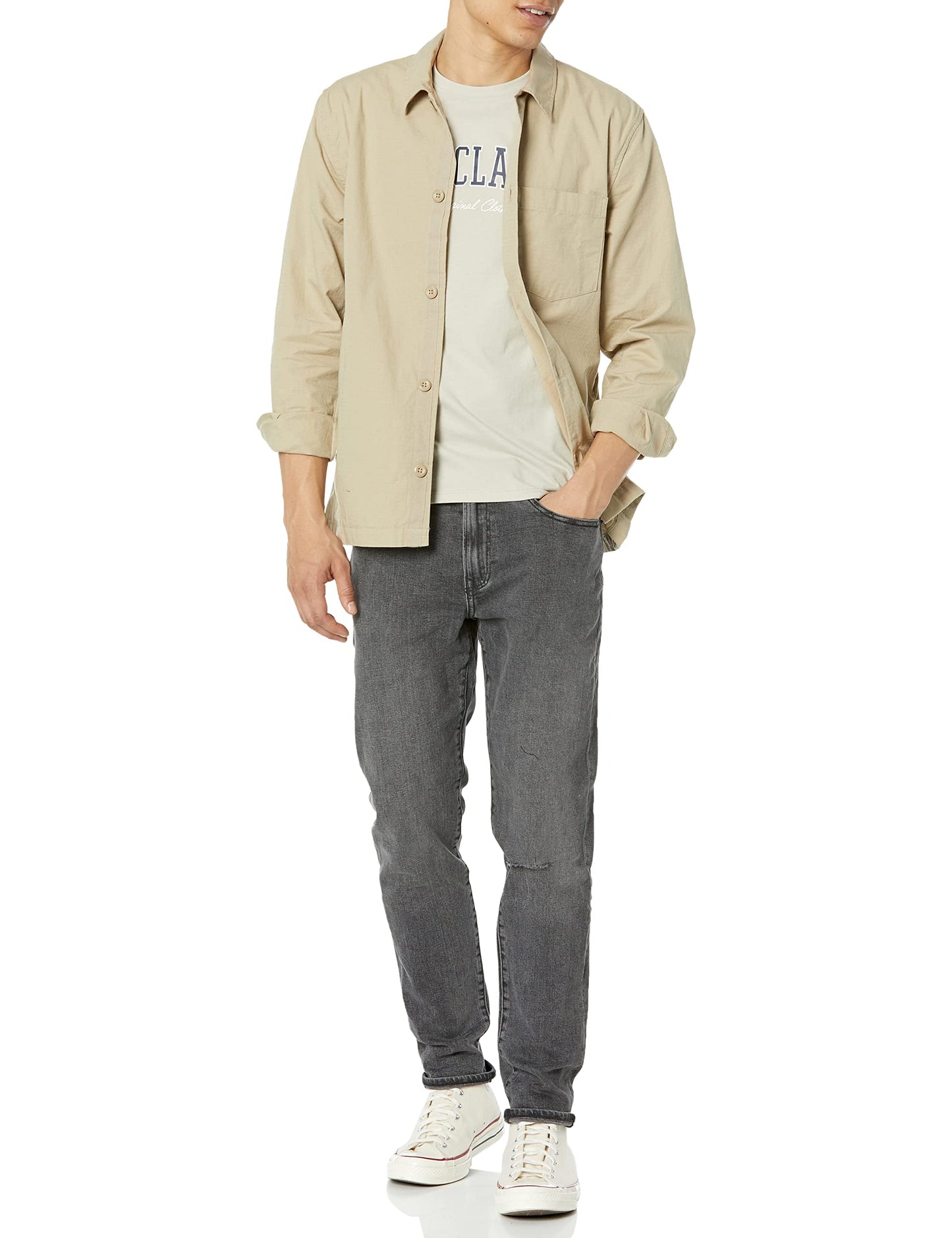GAP Men's Utility Shirt Jacket Coat, Khaki, X-Small