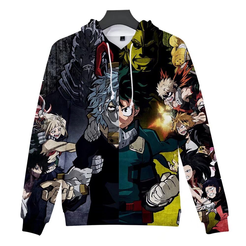 CHLOBLOM Boku No Hero Anime Hoodie Halloween Cosplay Hooded Pullover Sweatshirt (M, Green Black)