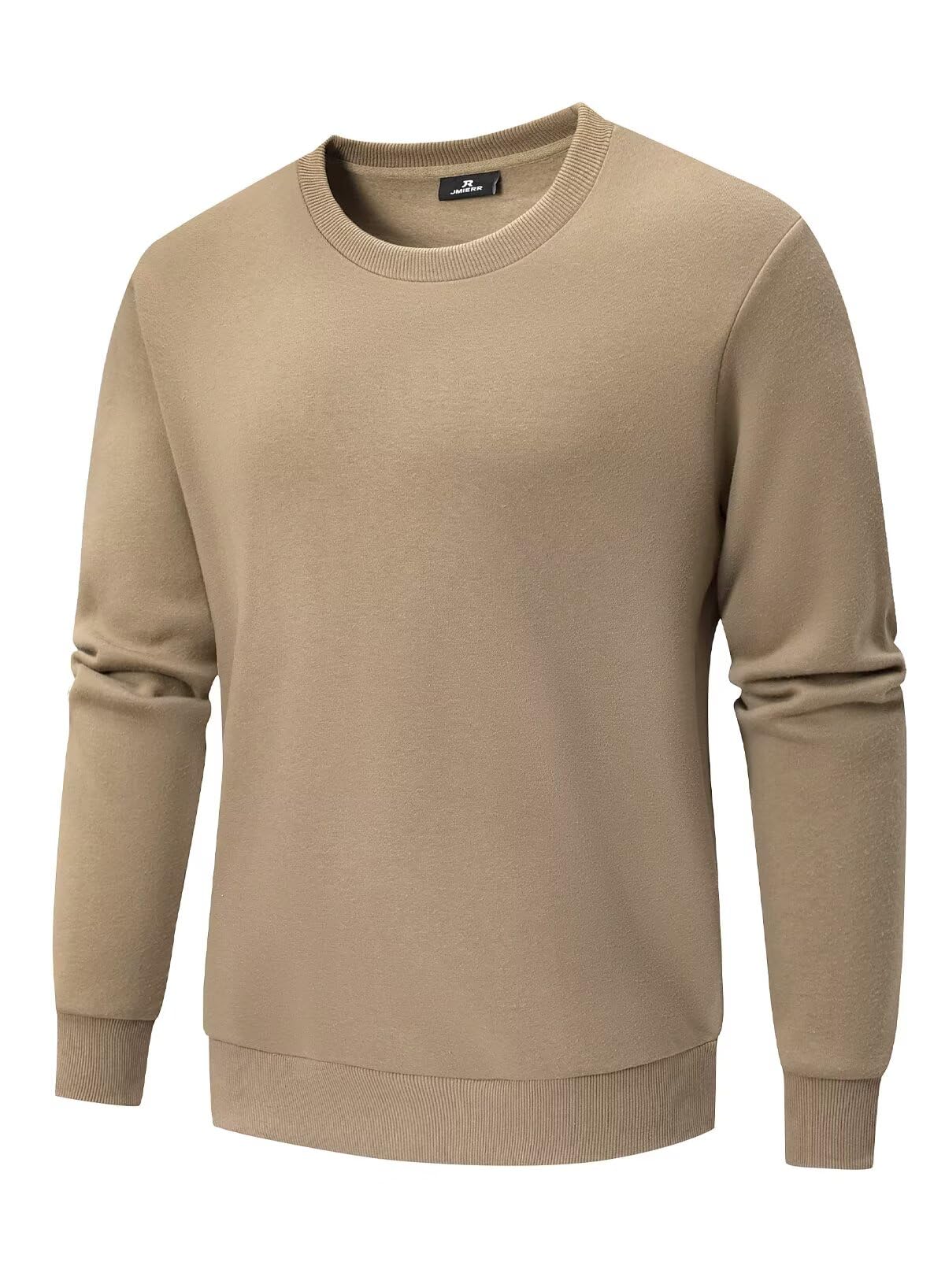 JMIERR Men's Crewneck Sweatshirt Men Casual Early Fall Winter Long Sleeve Warm Athletic Fleece Sport Sweatshirts Loose fit Pullover Solid Color Basic Outdoor Tall Sweat Shirt Camel XXX-Large