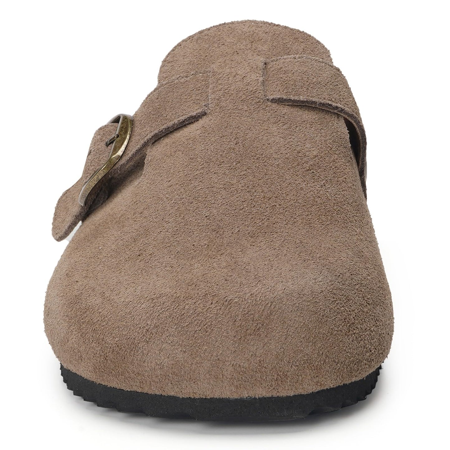 ZUSERIS Womens Mens Suede Leather Clogs Cork Footbed Sandals Arch Support Comfort Mules Soft Potato Shoes with Adjustable Buckle,39 Dark Brown