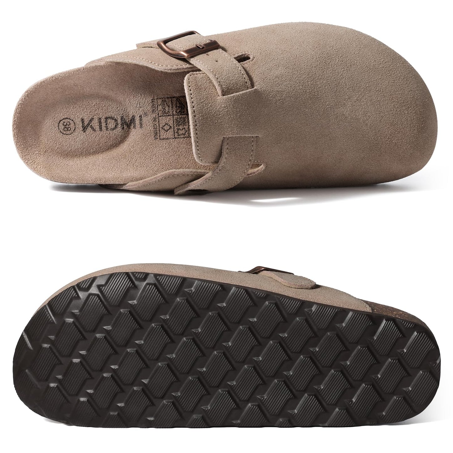 KIDMI Women's Suede Clogs Leather Mules Cork Footbed Sandals Potato Shoes with Arch Support, Taupe 39 (Size 7.5-8)