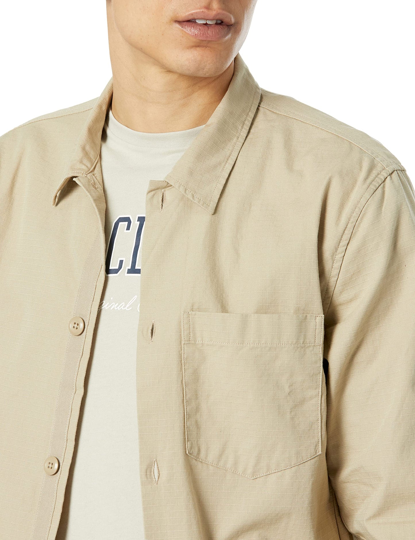 GAP Men's Utility Shirt Jacket Coat, Khaki, X-Small