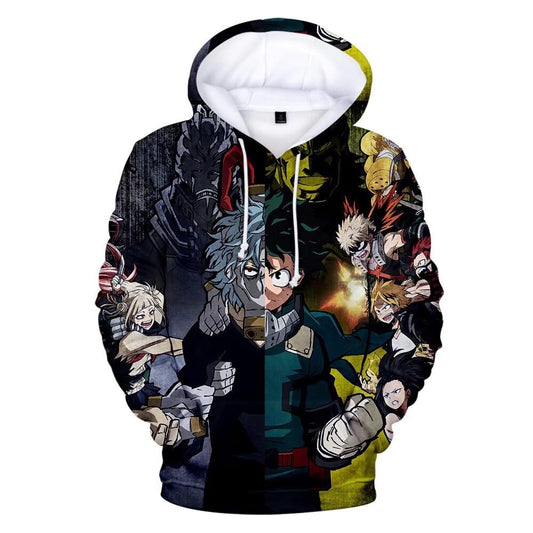 CHLOBLOM Boku No Hero Anime Hoodie Halloween Cosplay Hooded Pullover Sweatshirt (M, Green Black)