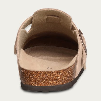 KIDMI Women's Suede Clogs Leather Mules Cork Footbed Sandals Potato Shoes with Arch Support, Taupe 39 (Size 7.5-8)