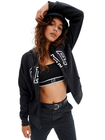 GAP Womens Logo Hoodie Hooded Full Zip Sweatshirt, True Black V2, Medium