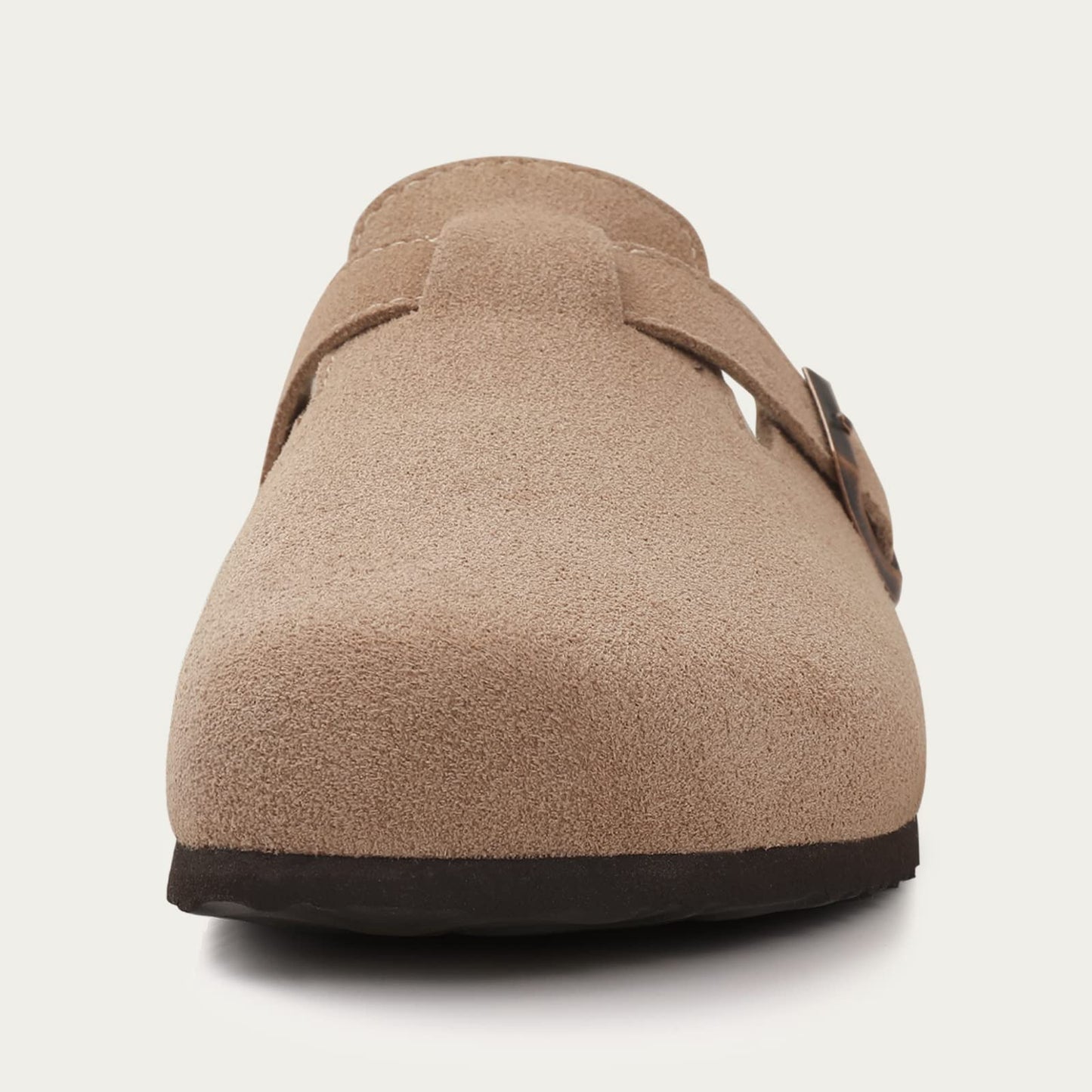 KIDMI Women's Suede Clogs Leather Mules Cork Footbed Sandals Potato Shoes with Arch Support, Taupe 39 (Size 7.5-8)