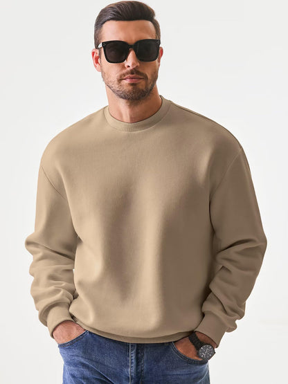 JMIERR Men's Crewneck Sweatshirt Men Casual Early Fall Winter Long Sleeve Warm Athletic Fleece Sport Sweatshirts Loose fit Pullover Solid Color Basic Outdoor Tall Sweat Shirt Camel XXX-Large