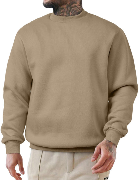JMIERR Men's Crewneck Sweatshirt Men Casual Early Fall Winter Long Sleeve Warm Athletic Fleece Sport Sweatshirts Loose fit Pullover Solid Color Basic Outdoor Tall Sweat Shirt Camel XXX-Large