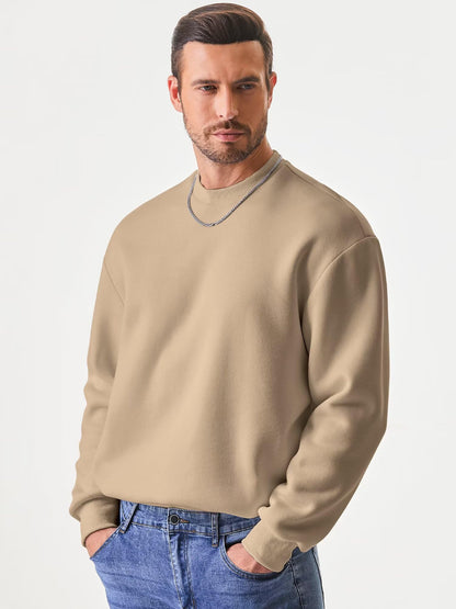JMIERR Men's Crewneck Sweatshirt Men Casual Early Fall Winter Long Sleeve Warm Athletic Fleece Sport Sweatshirts Loose fit Pullover Solid Color Basic Outdoor Tall Sweat Shirt Camel XXX-Large