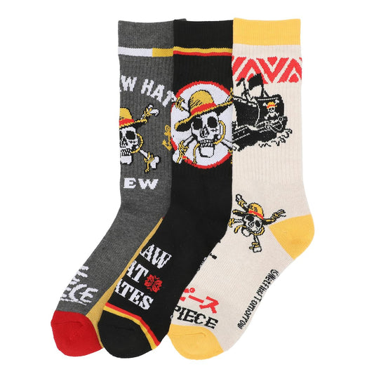 One Piece Live Action Straw Hat Pirates Adult 3-Pair Casual Crew Socks