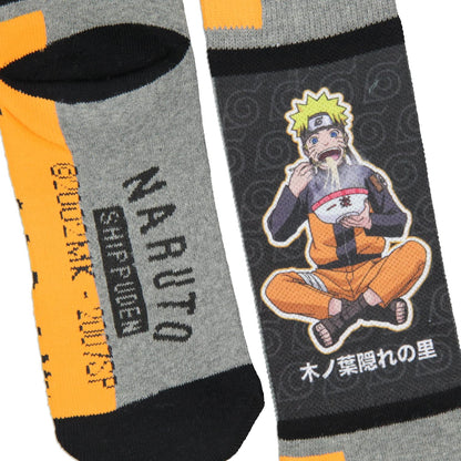 Bioworld Naruto Shippuden Socks Anime Manga Men's Ichiraku Ramen Mid-Calf Athletic Crew Socks, Grey, 10-13