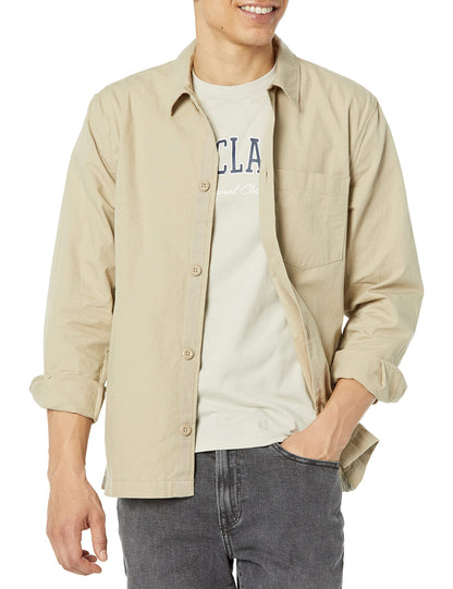 GAP Men's Utility Shirt Jacket Coat, Khaki, X-Small