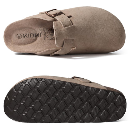 KIDMI Women's Suede Clogs Leather Mules Cork Footbed Sandals Potato Shoes with Arch Support, Taupe 39 (Size 7.5-8)
